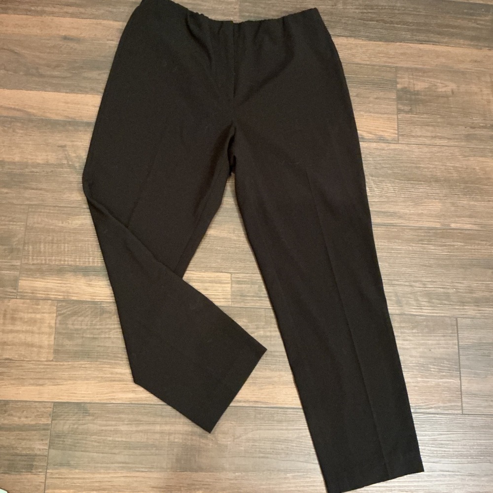 Susan Graver Pull On Straight Leg Pants Black Elastic Waist Size 10 Workwear
